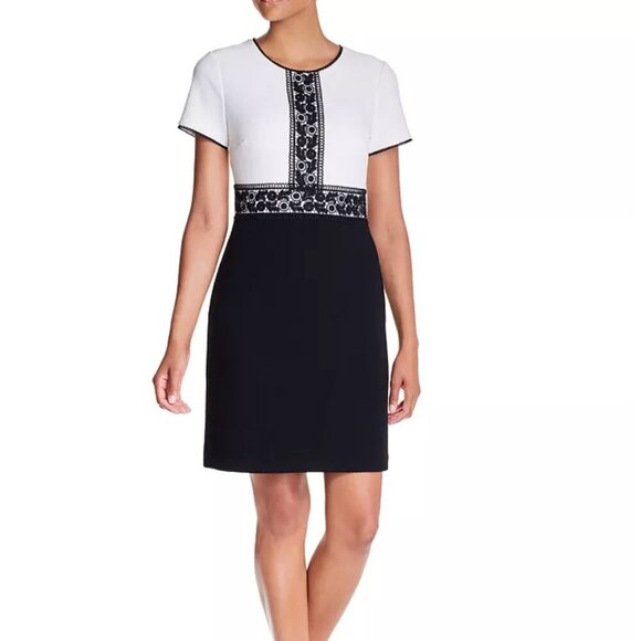 Karl Lagerfeld Lace-Trim Color-Block Dress - Picture 1 of 6